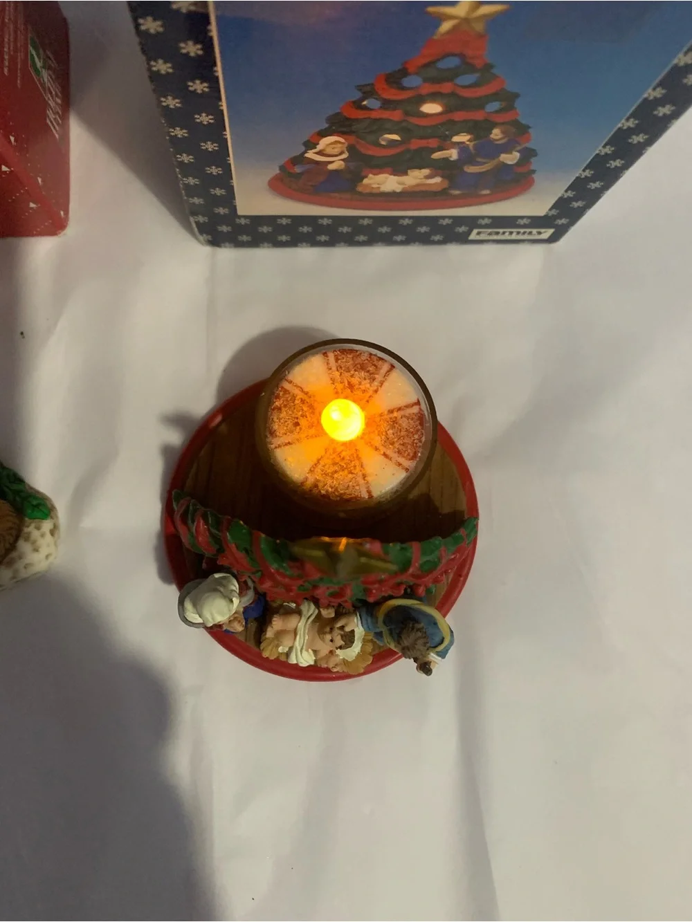 Two Ceramic Christmas Tea Lite Candleholders Deer Tree Nativity